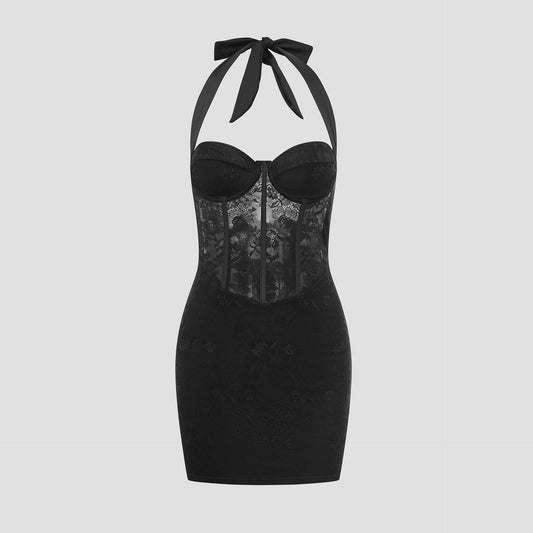 Sexy Halter Design Backless Fitted Bodycon Short Dress