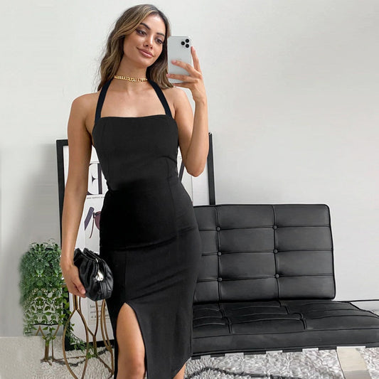 Sexy backless neck hanging dress