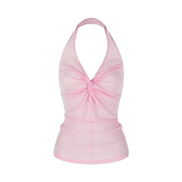 Design Sense Solid Color Twist Halter Tank Top for Women Pure Desire Sexy Fitted Slimming Spicy Girl Top