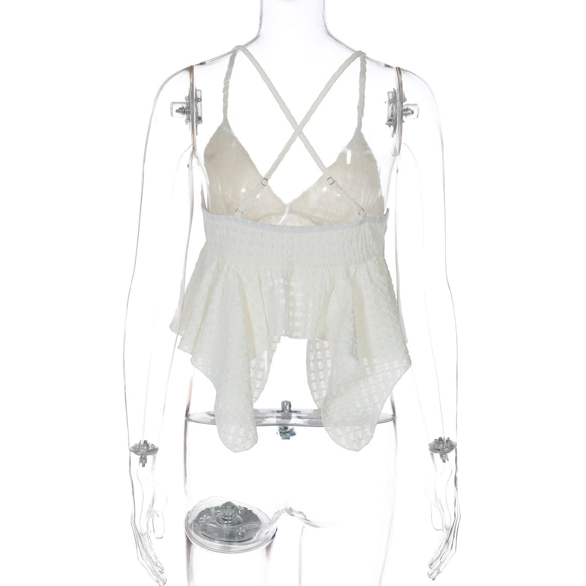 Women's Low-Cut V-Neck Solid Texture Halter Backless Crop Top