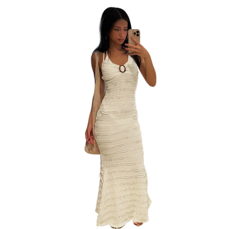 Charming Elegant Wave Pattern Tie-Neck Strap Dress for Women Fashion Summer Dress