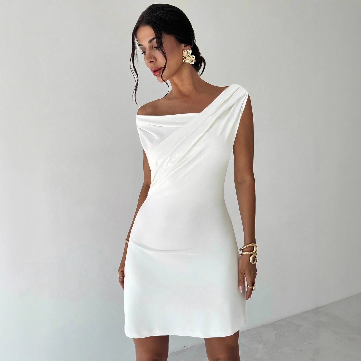 Irregular cross collar patchwork sleeveless double-layer slim fit jumpsuit