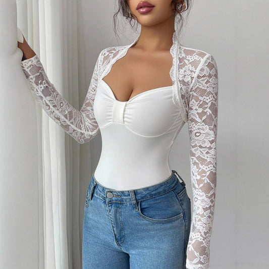 Lace long sleeved slim fit T-shirt top for women