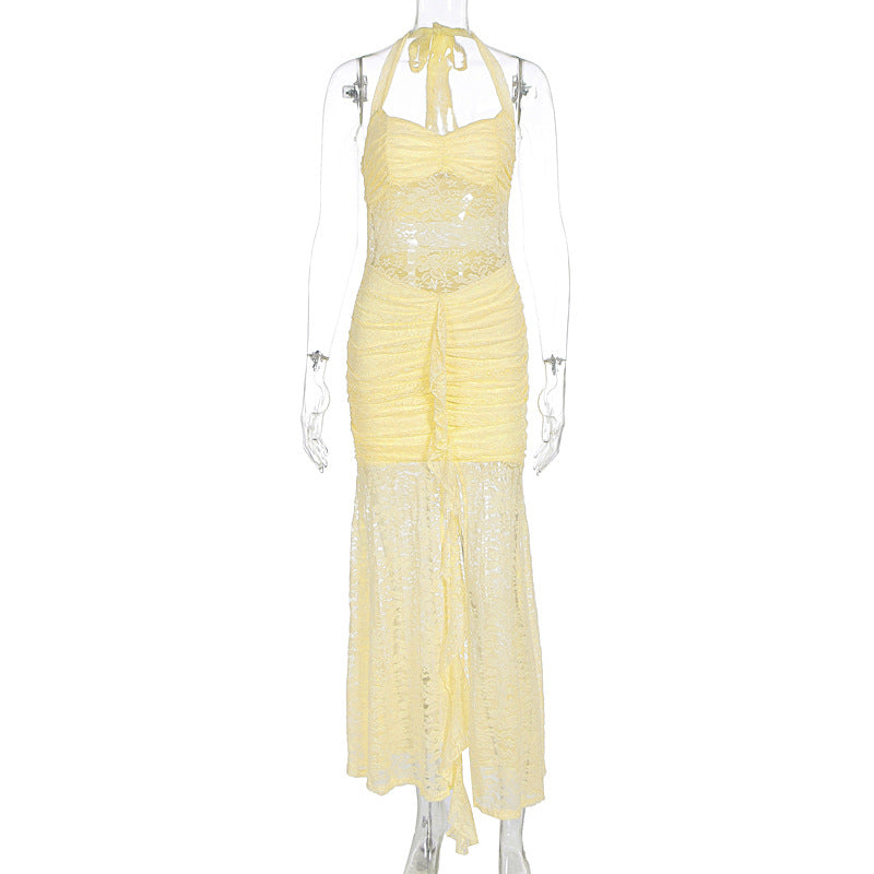 Tie neck perspective slim fit lace dress for slimming effect