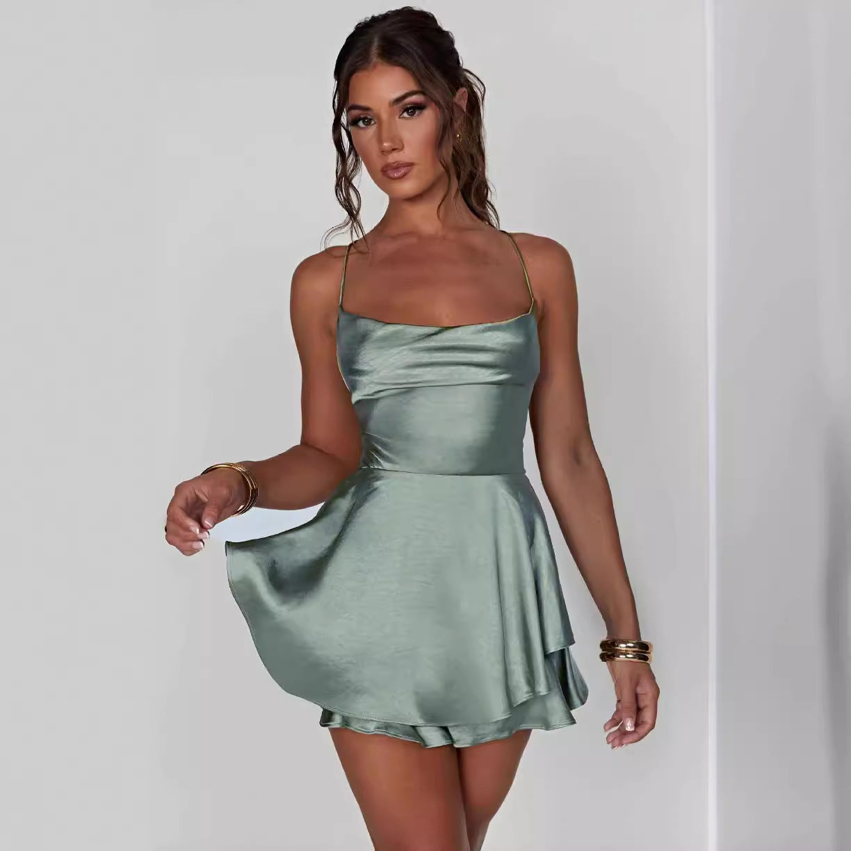 Sexy Fitted Backless Solid Color Strap Dress Short Style Fashion Summer
