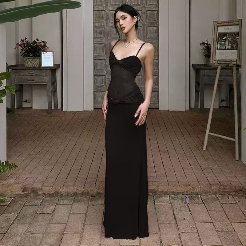 Strap Dress Lace Transparent Slimming Long Dress