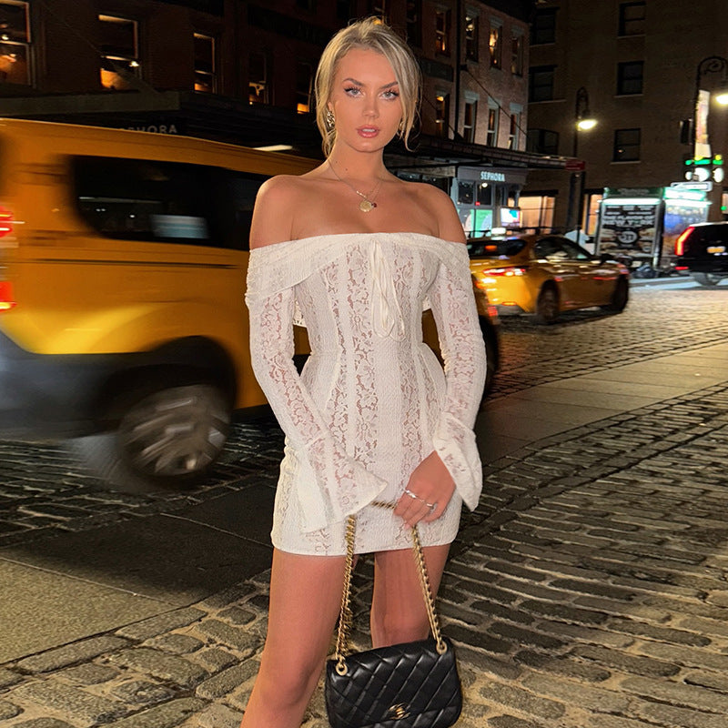 Lace one shoulder style spicy girl dress for women