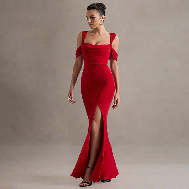 Strap sexy slit slim fit long skirt