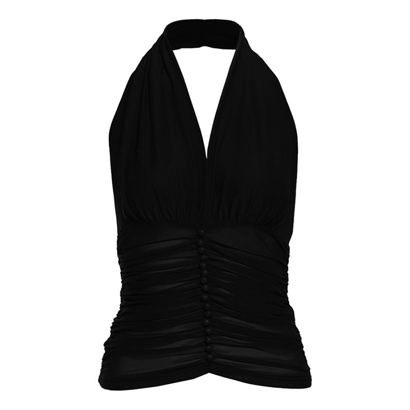 Deep V-neck halter strap short style slimming vest top for women