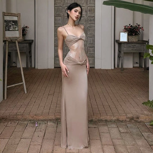Strap Dress Lace Transparent Slimming Long Dress