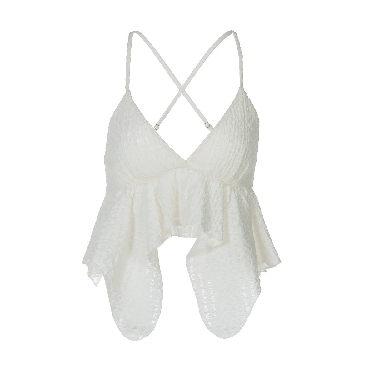 Women's Low-Cut V-Neck Solid Texture Halter Backless Crop Top