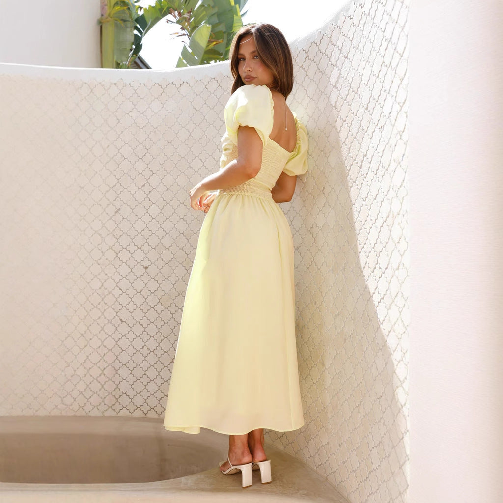 Tailored backless vacation style mid length dress