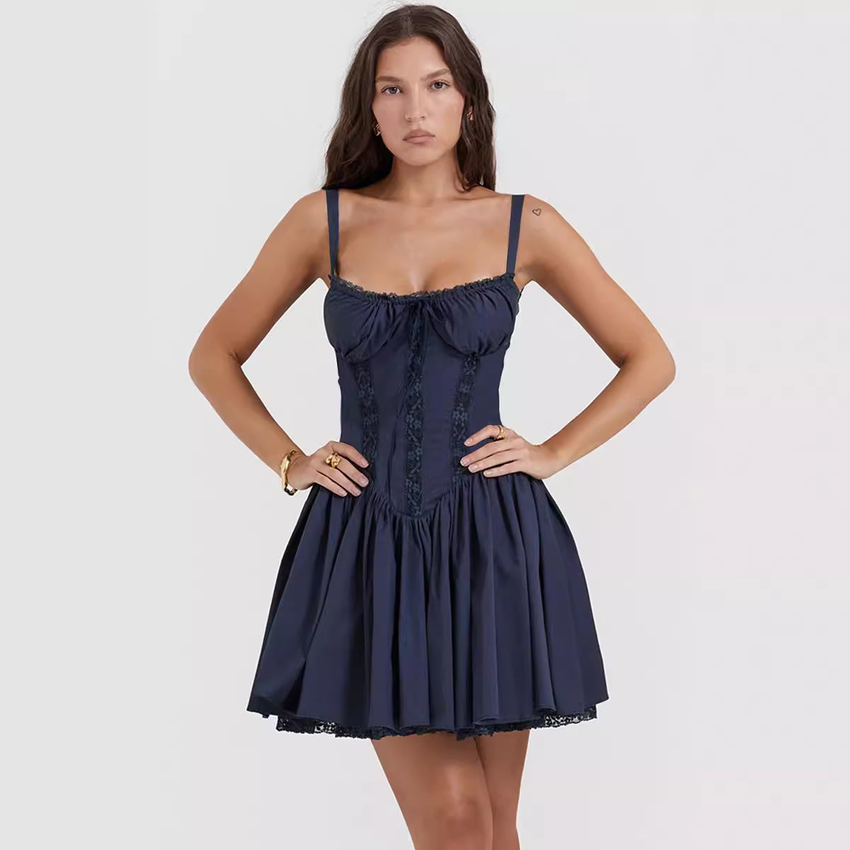 Women's Lace Spliced Fitted Strapless Mini Dress