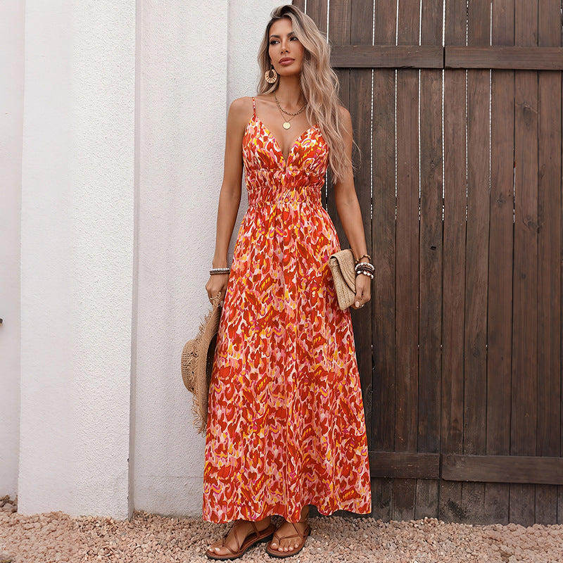 V-neck waist cinching dress