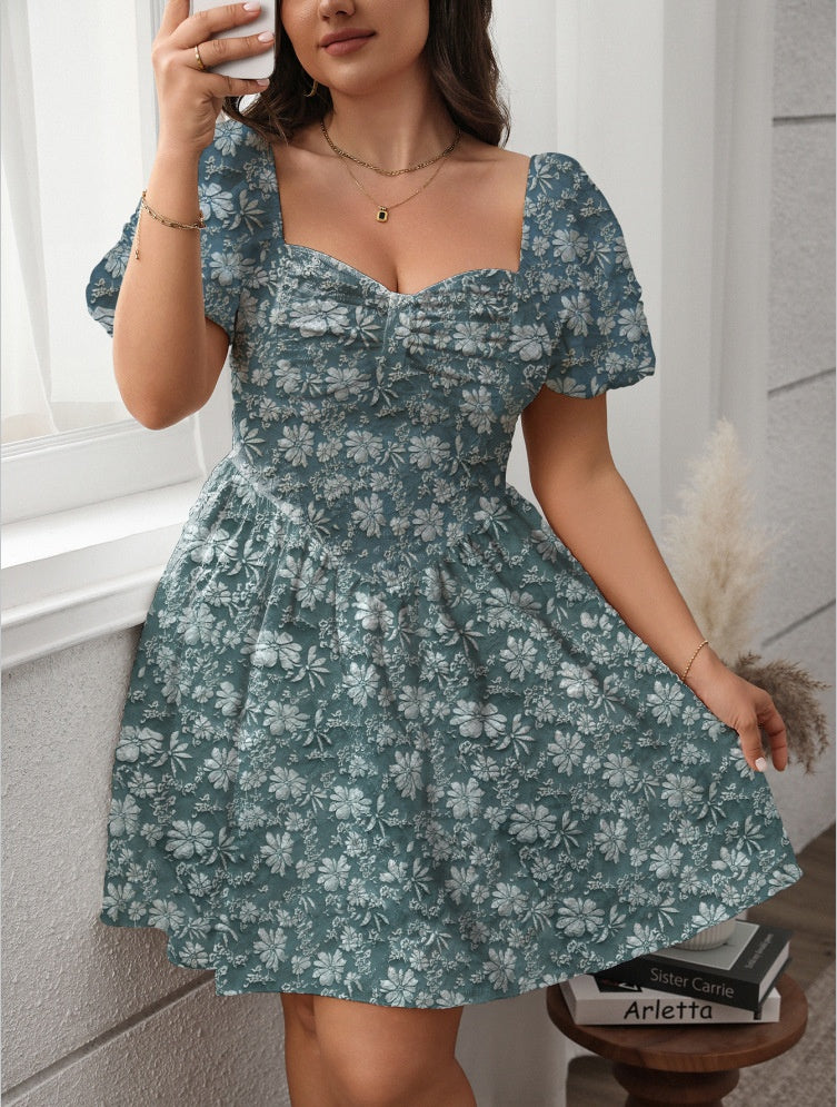 New Arrival French Square Neck Dress Slimming Fluffy Short Dress White Dress