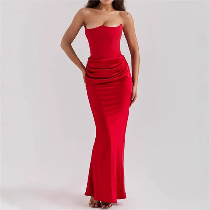 Summer sleeveless new women's fashionable strapless sexy backless slim fit evening gown