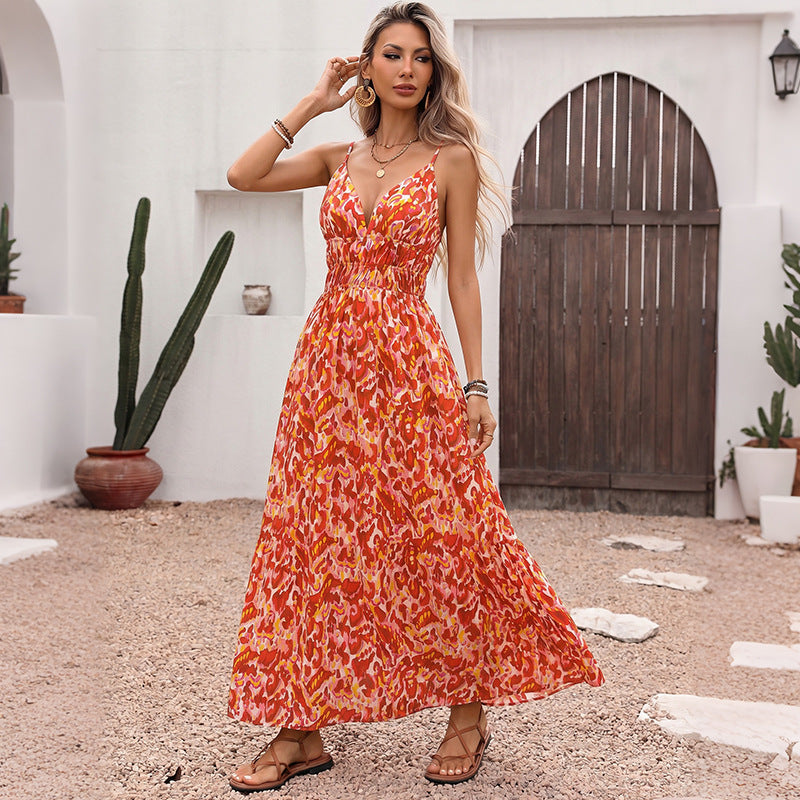 V-neck waist cinching dress