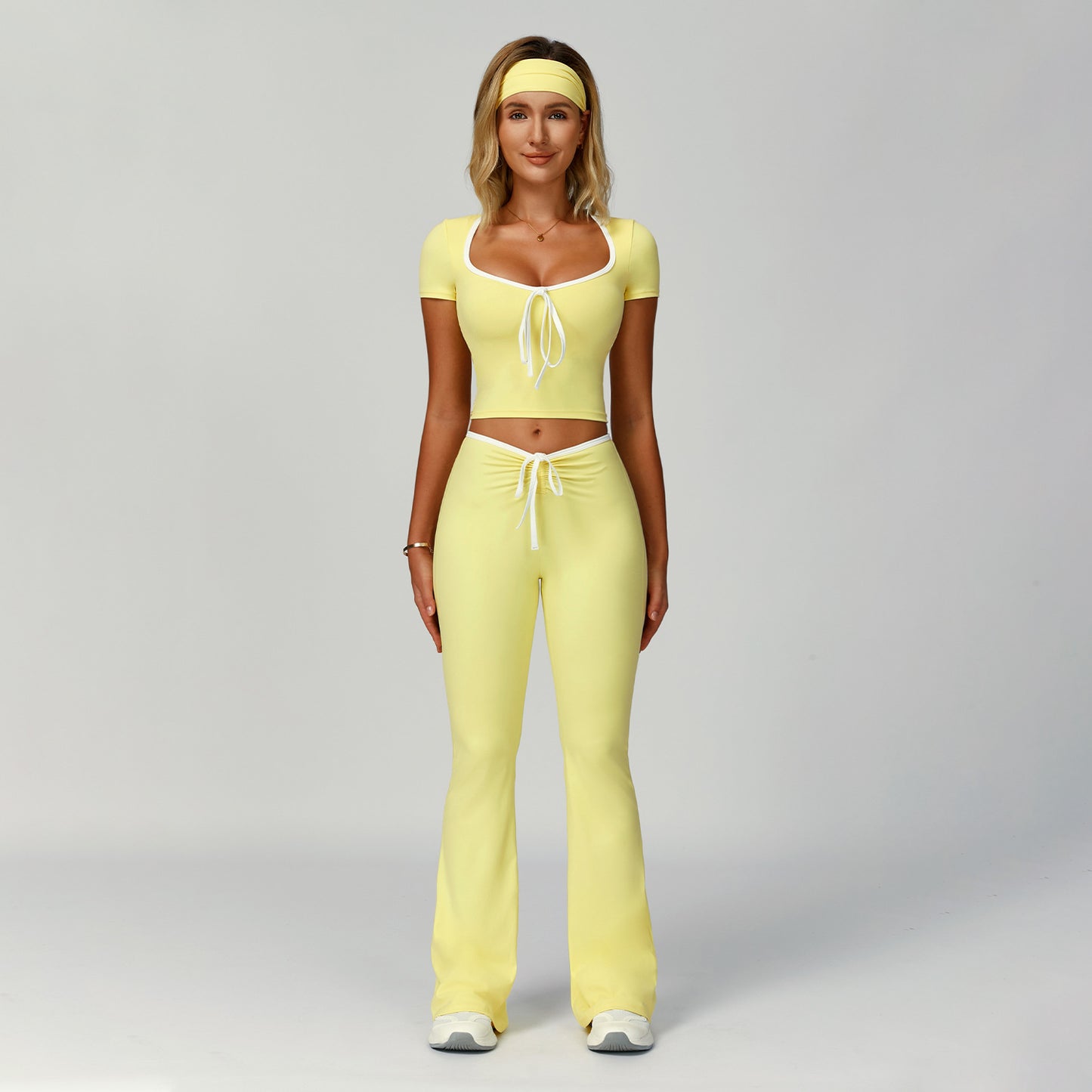 Color Block Trimmed High-Waisted Flared Fitted Yoga Set for Women Casual Outdoor Sports Suit