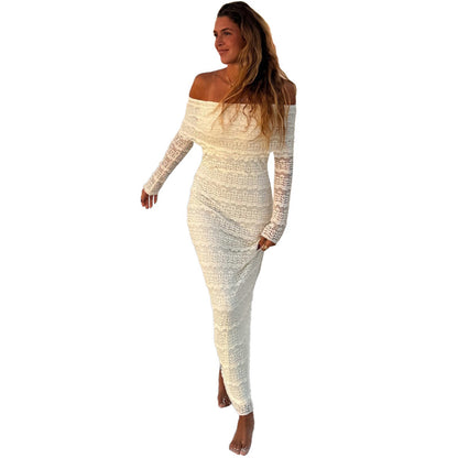 Fashionable Elegant Lady Style Off-Shoulder Lace Dress for Women