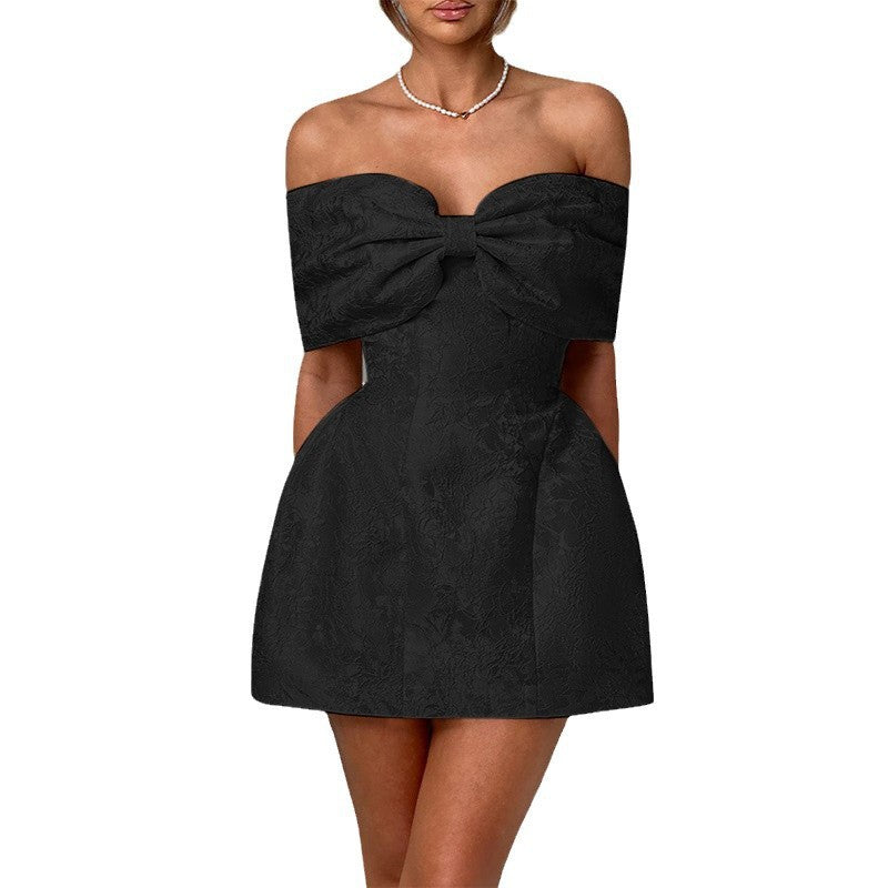 One shoulder bow sexy backless dress for women