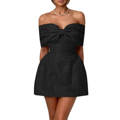 One shoulder bow sexy backless dress for women
