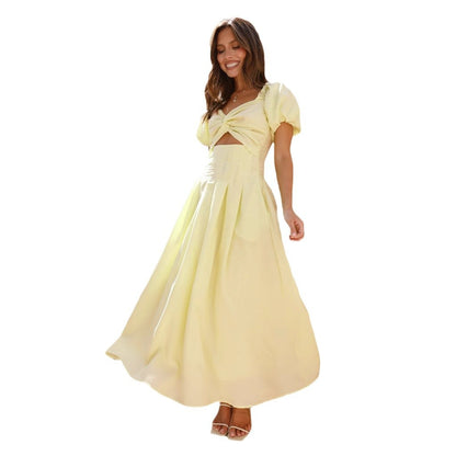 Tailored backless vacation style mid length dress