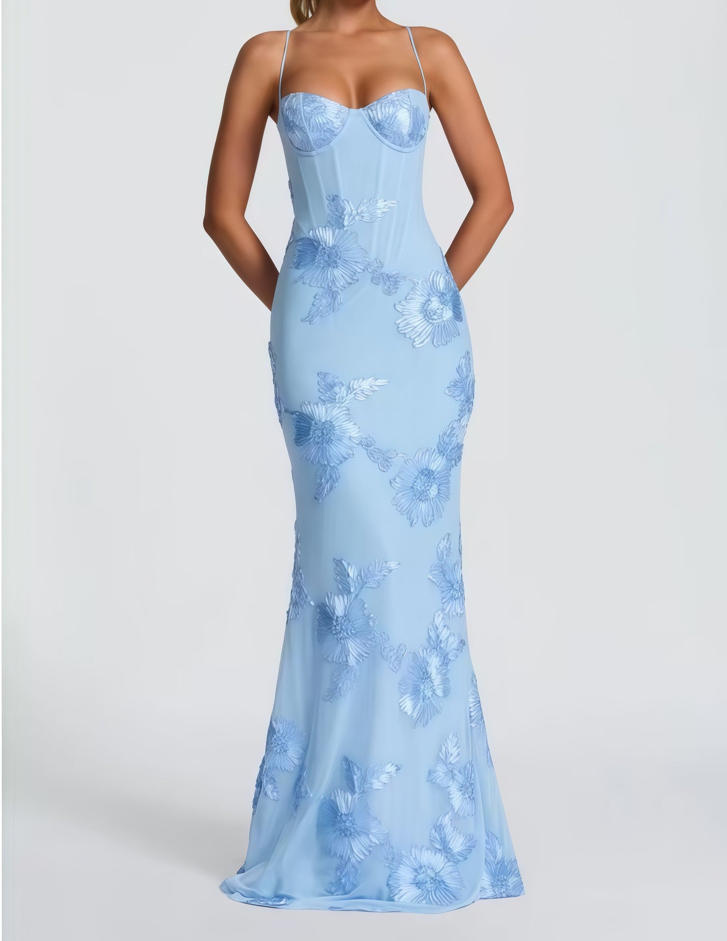 Elegant Sexy Backless Embroidered Fitted Strap Bodycon Dress