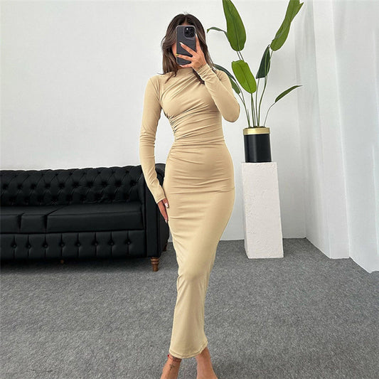 Elegant Solid Color Long Bodycon Dress for WomenFitted Silhouette Casual Wear