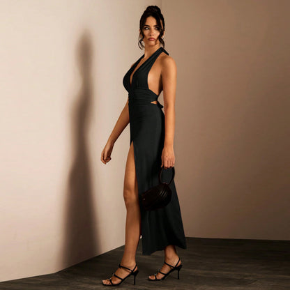 Sexy backless strapless neck hanging dress