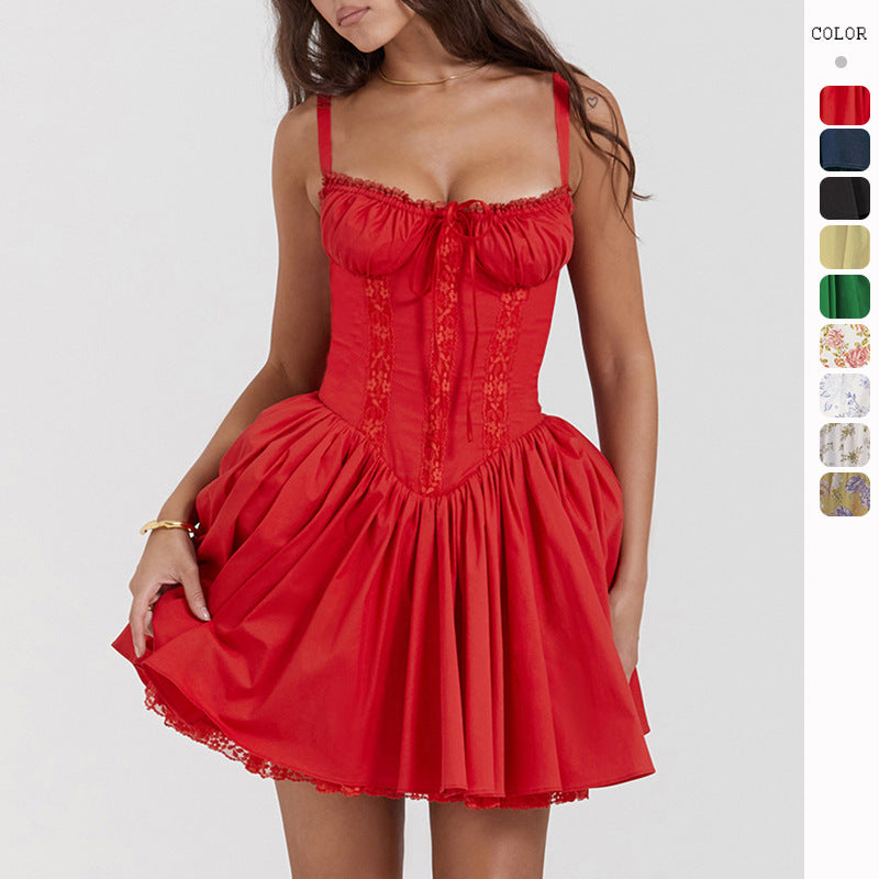 Women's Lace Spliced Fitted Strapless Mini Dress