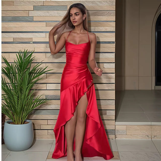 Sexy lace up slit women's long skirt dress