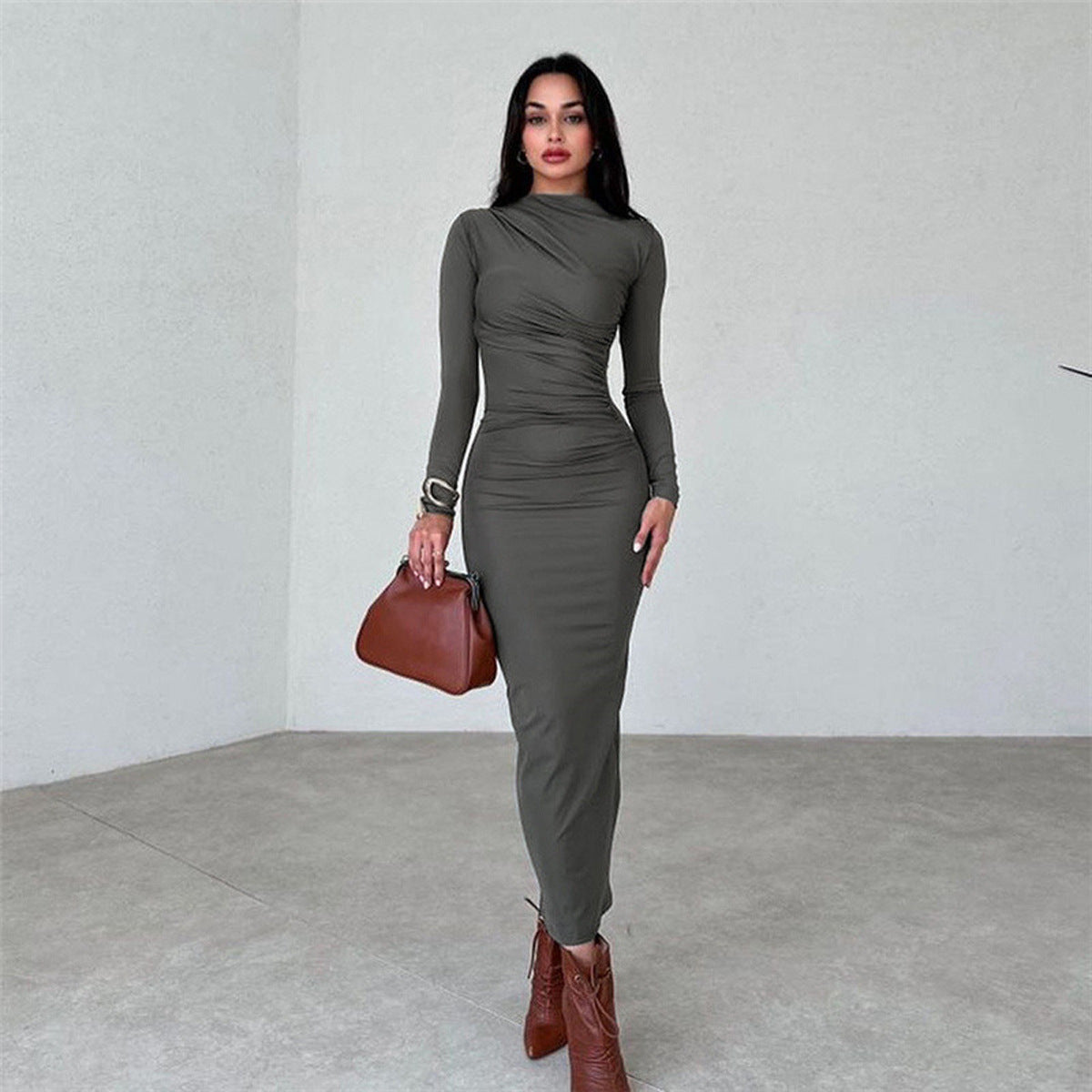 Elegant Solid Color Long Bodycon Dress for WomenFitted Silhouette Casual Wear