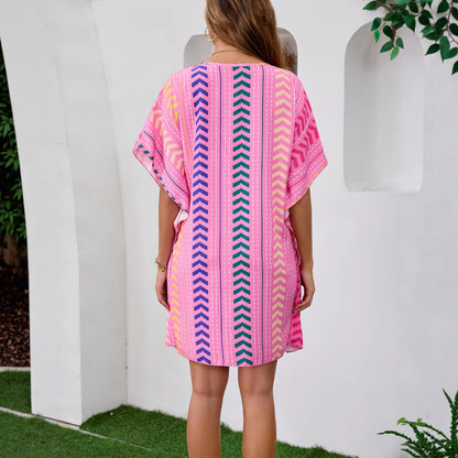 Bohemian Vacation Style Printed Sweet Dress V-Neck Kaftan
