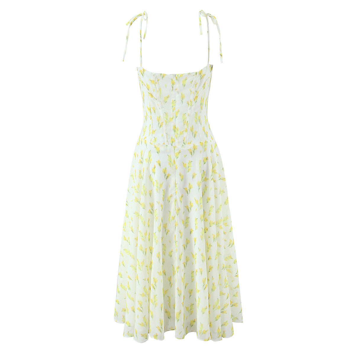 Irregular slit floral lace up suspender dress
