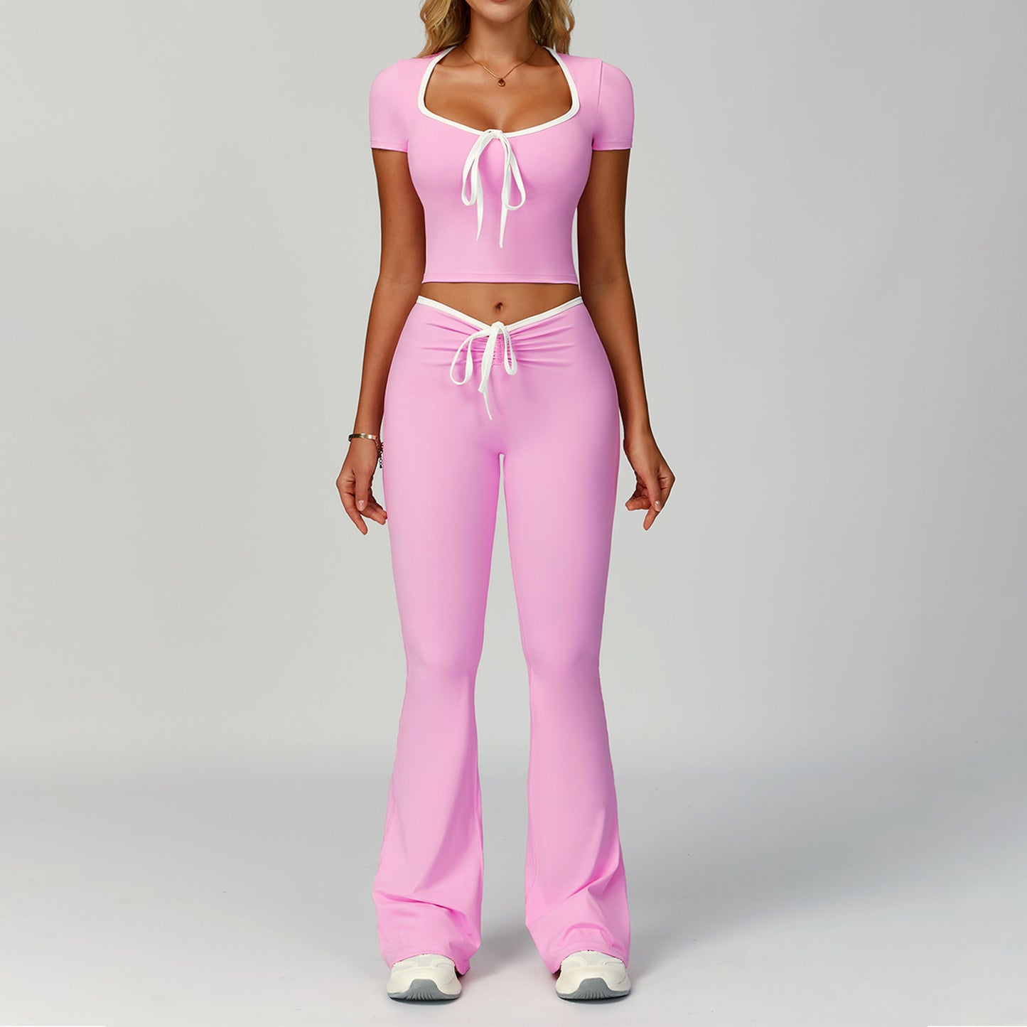 Color Block Trimmed High-Waisted Flared Fitted Yoga Set for Women Casual Outdoor Sports Suit