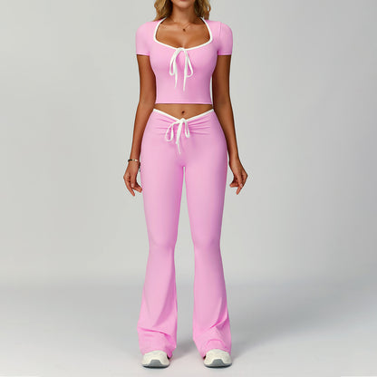 Color Block Trimmed High-Waisted Flared Fitted Yoga Set for Women Casual Outdoor Sports Suit