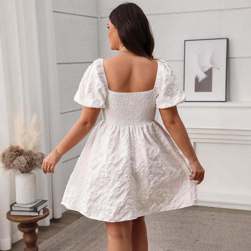 New Arrival French Square Neck Dress Slimming Fluffy Short Dress White Dress