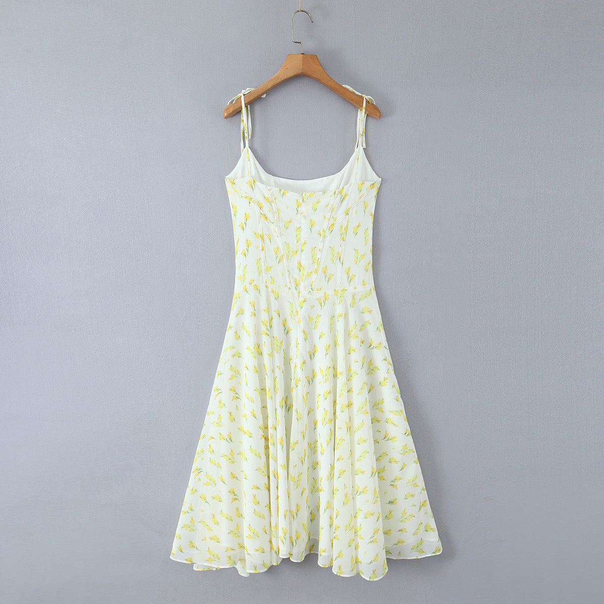 Irregular slit floral lace up suspender dress