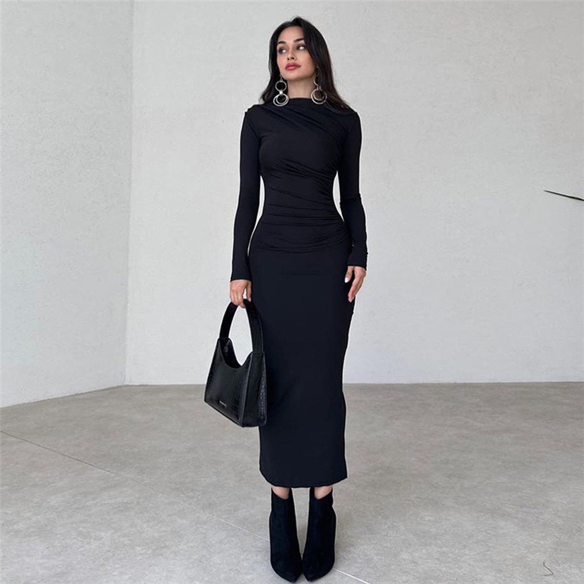 Elegant Solid Color Long Bodycon Dress for WomenFitted Silhouette Casual Wear
