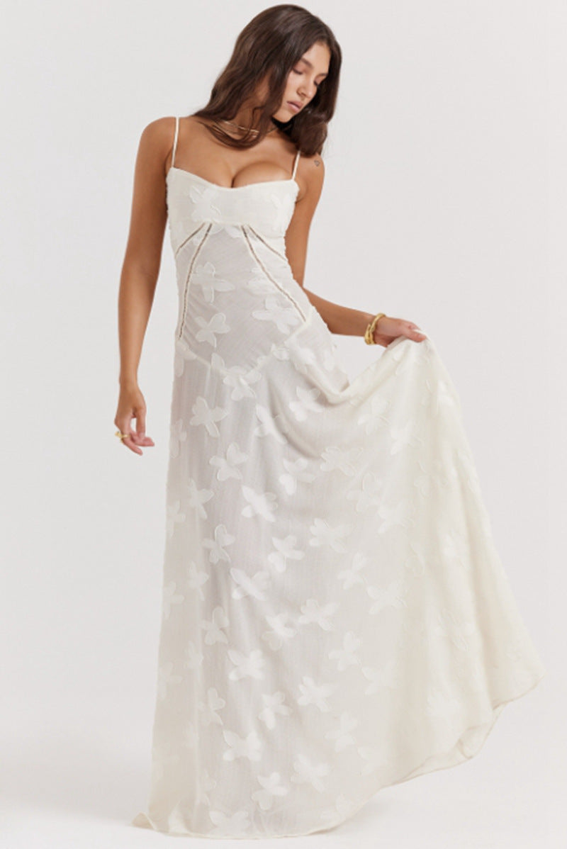 Lace Strapless Tie-up A-line Dress for Casual Vacation Wear