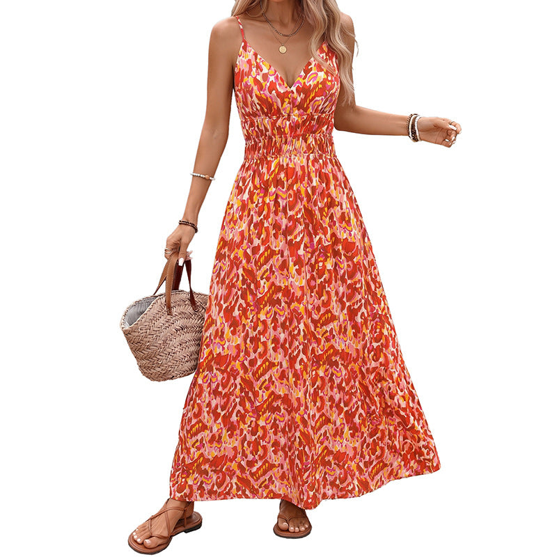 V-neck waist cinching dress