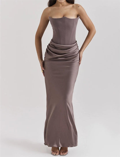 Summer sleeveless new women's fashionable strapless sexy backless slim fit evening gown