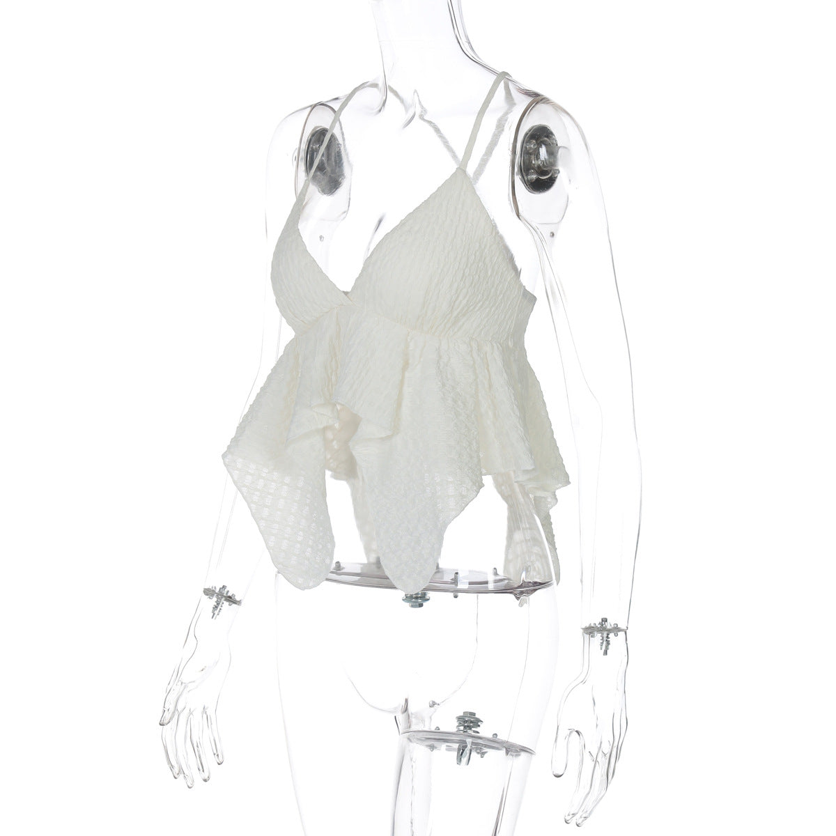 Women's Low-Cut V-Neck Solid Texture Halter Backless Crop Top