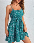 Fashionable Summer New Arrival Belted Fitted Printed Strap Dress Elegant and Chic