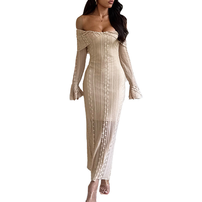 Hip hugging jacquard one shoulder sexy spicy girl dress