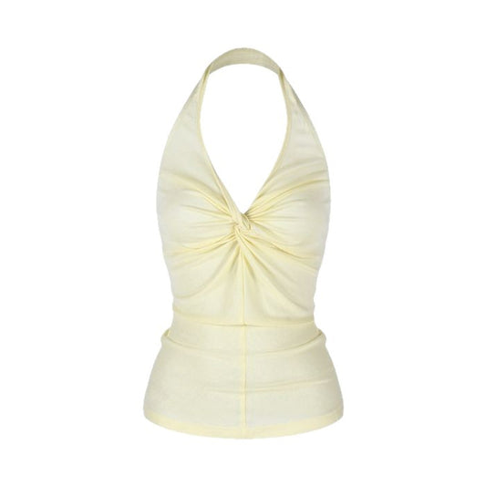 Design Sense Solid Color Twist Halter Tank Top for Women  Pure Desire Sexy Fitted Slimming Spicy Girl Top