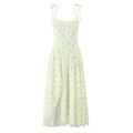 Irregular slit floral lace up suspender dress