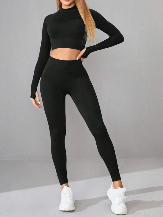 Neck Long Sleeve Top and Leggings Active Set