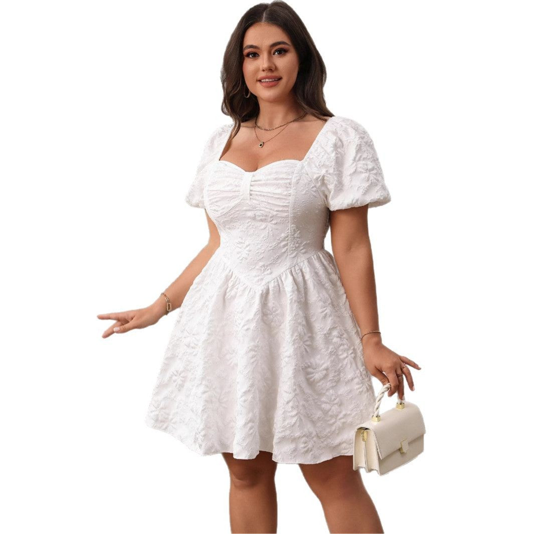 New Arrival French Square Neck Dress Slimming Fluffy Short Dress White Dress
