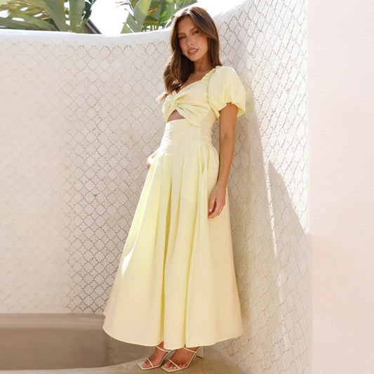 Tailored backless vacation style mid length dress